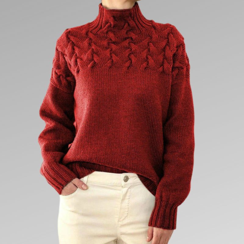 Almonde | Damen Zopfmuster Strickpullover mit Rollkragen - Black - Image 7