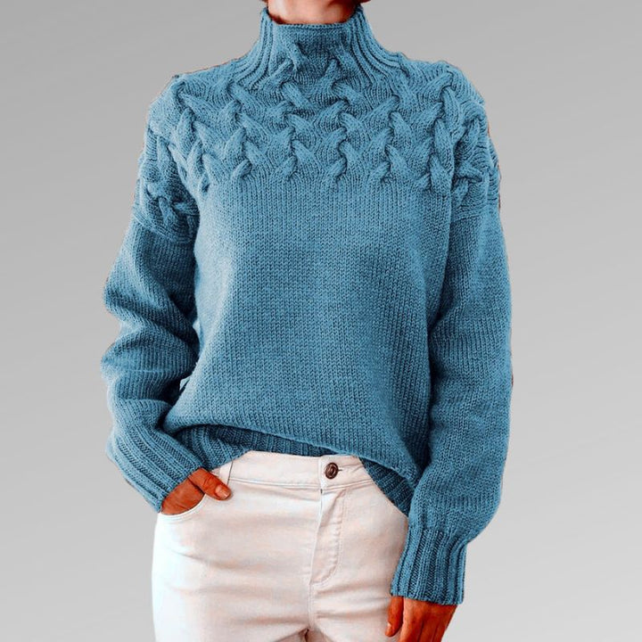 Almonde | Damen Zopfmuster Strickpullover mit Rollkragen - Black - Image 8