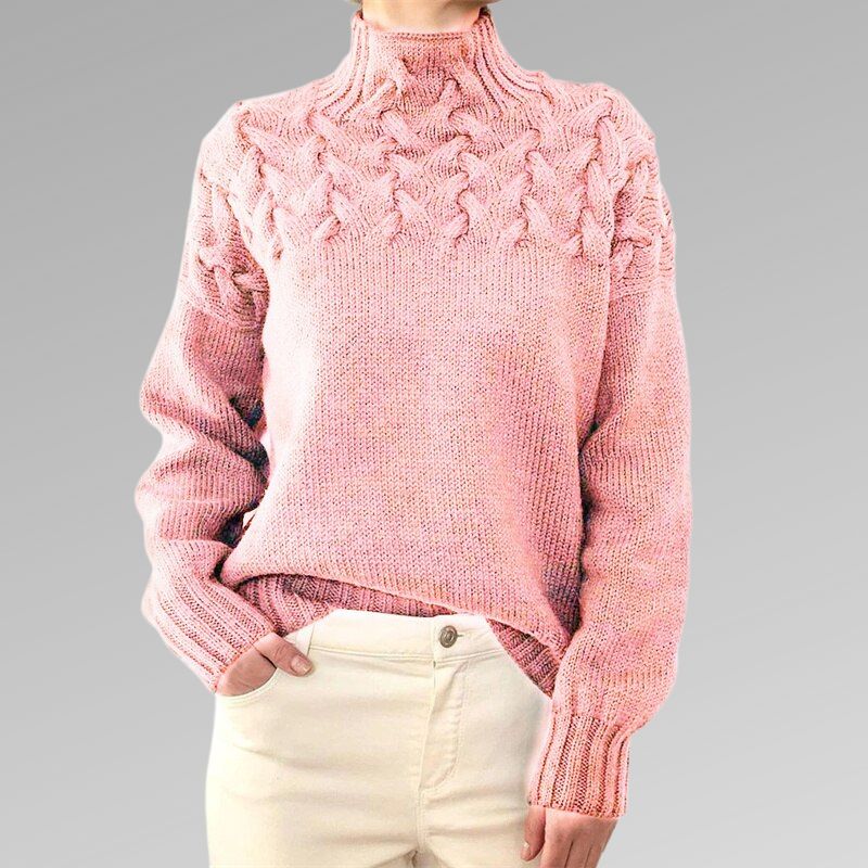 Almonde | Damen Zopfmuster Strickpullover mit Rollkragen - Black - Image 9