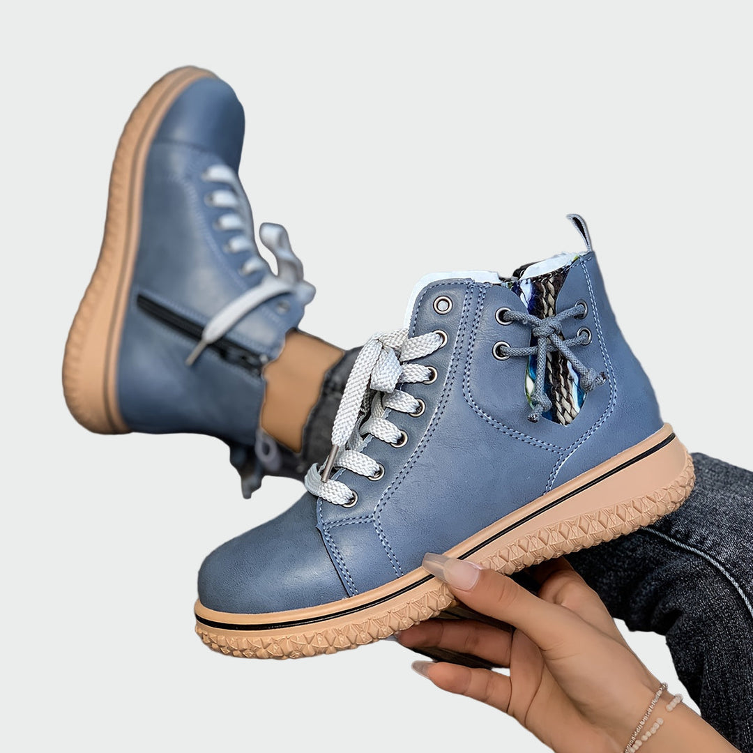 Almvik | Damen Stiefeletten flach mit Schnürung - Navy - Image 2