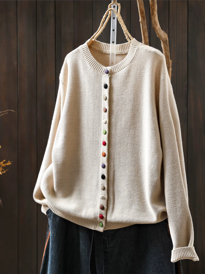 Almvik | Damen Strickjacke mit bunten Knöpfen - Cream - Image 1