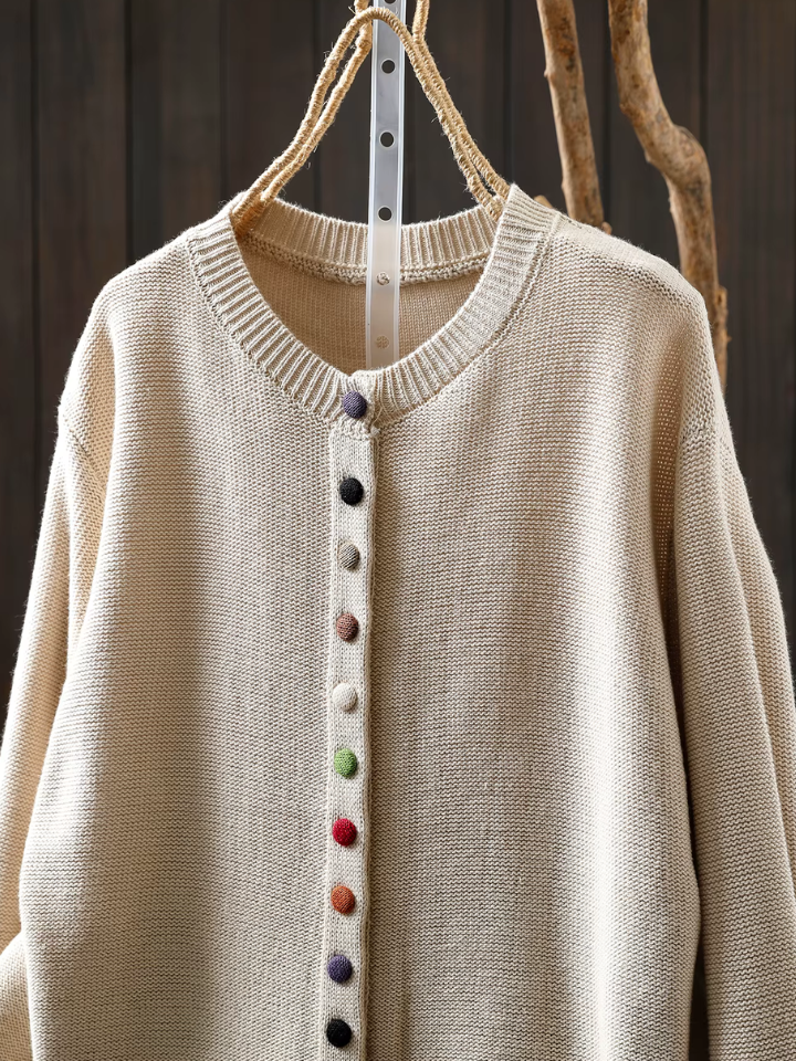 Almvik | Damen Strickjacke mit bunten Knöpfen - Cream - Image 3