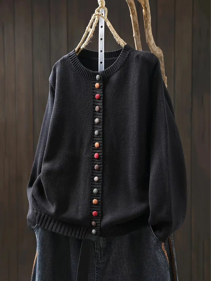 Almvik | Damen Strickjacke mit bunten Knöpfen - Cream - Image 5