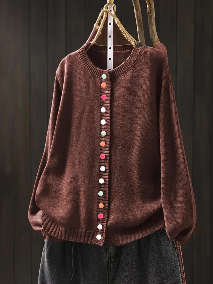 Almvik | Damen Strickjacke mit bunten Knöpfen - Cream - Image 7