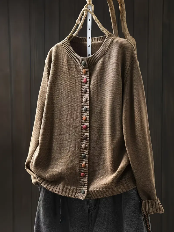 Almvik | Damen Strickjacke mit bunten Knöpfen - Cream - Image 8