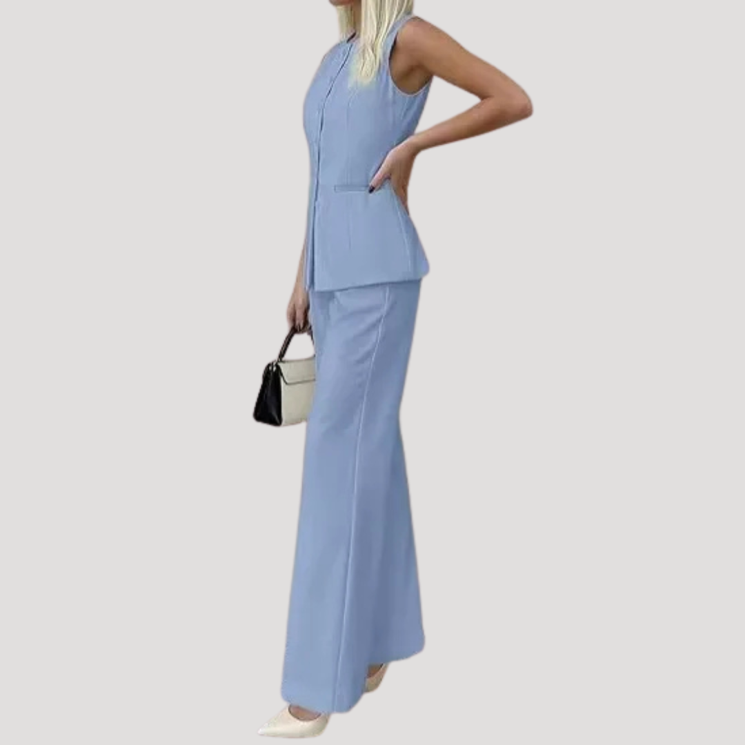Alwine | Damen Hosenanzug Ärmellos Weite Hose Zweiteiler - Light Blue - Image 2