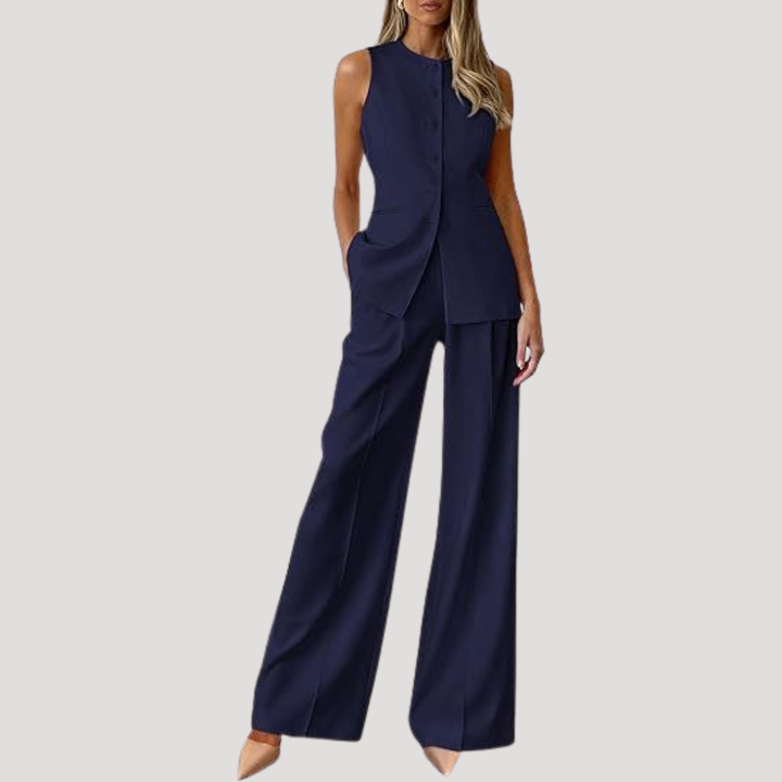 Alwine | Damen Hosenanzug Ärmellos Weite Hose Zweiteiler - Light Blue - Image 6