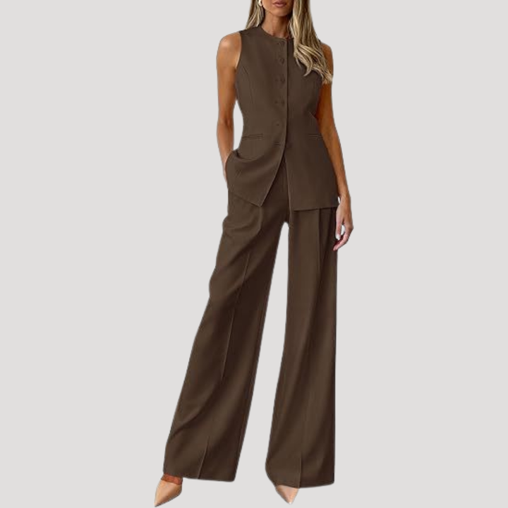 Alwine | Damen Hosenanzug Ärmellos Weite Hose Zweiteiler - Light Blue - Image 8