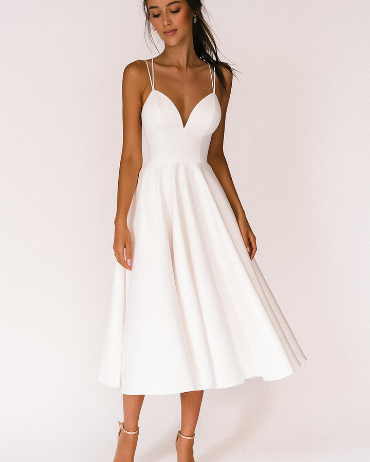 Amalia | Damen A-Linien Midikleid Hochzeitsgast - White - Image 1