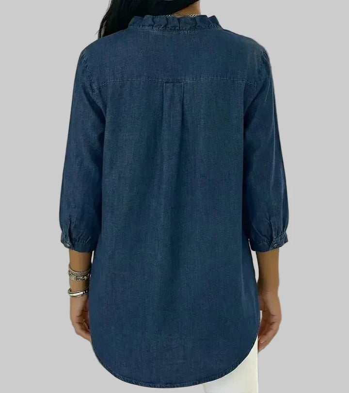 Amalia | Damen Rüschen V-Ausschnitt Bluse - Blue - Image 4