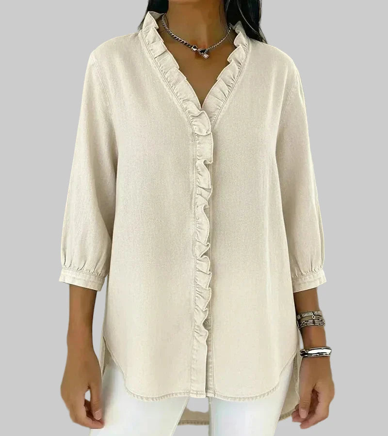 Amalia | Damen Rüschen V-Ausschnitt Bluse - Blue - Image 7