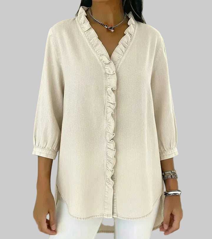 Amalia | Damen Rüschen V-Ausschnitt Bluse - Blue - Image 7