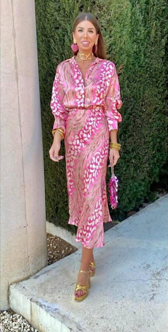Amara | Damen Paisley Langarm Blusenkleid - Pink - Image 2