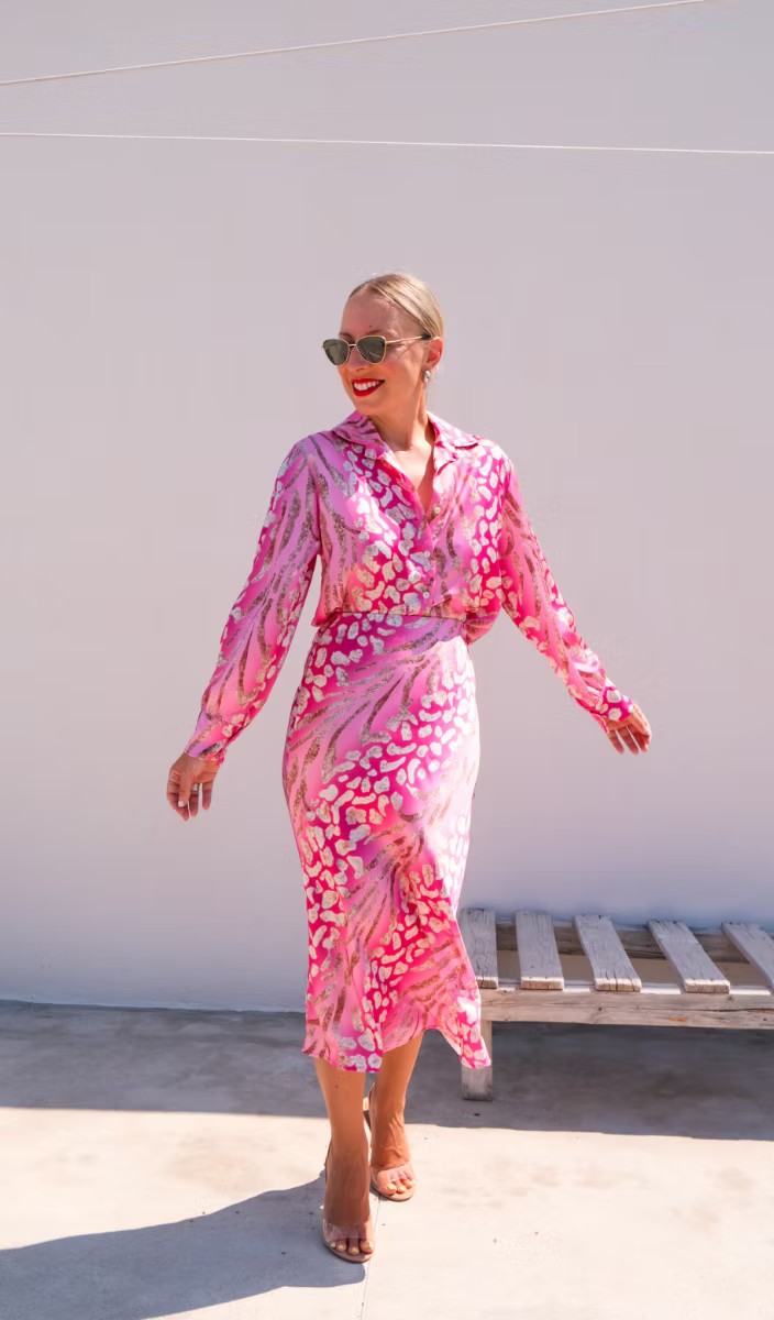 Amara | Damen Paisley Langarm Blusenkleid - Pink - Image 4