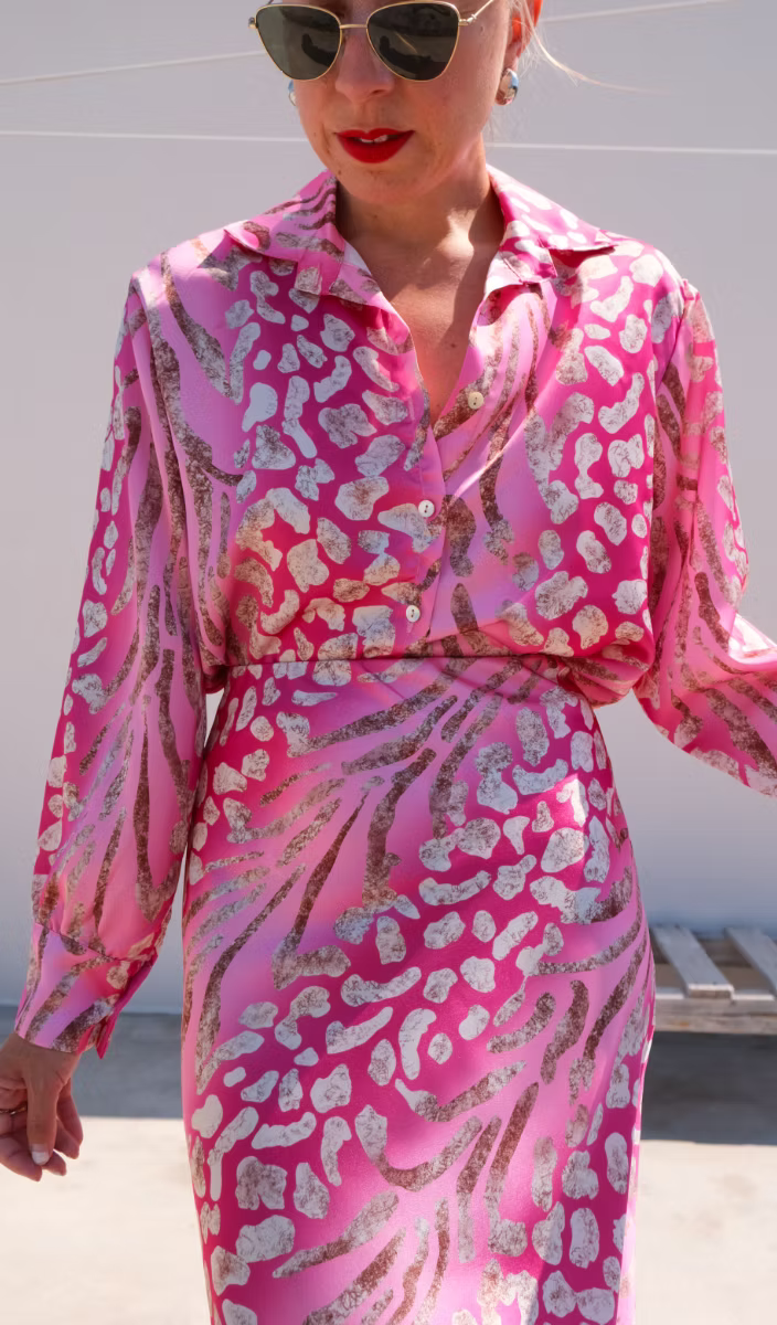 Amara | Damen Paisley Langarm Blusenkleid - Pink - Image 5