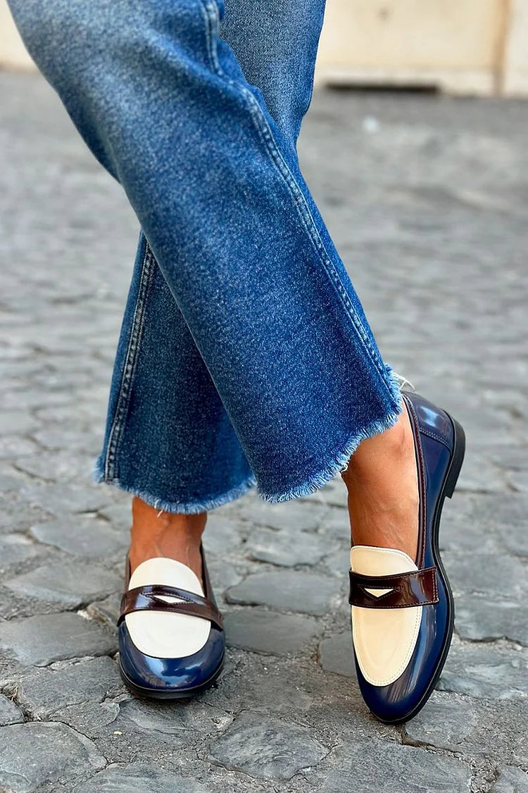 Amelia | Damen Navy Zweifarbige Loafer - Navy - Image 1