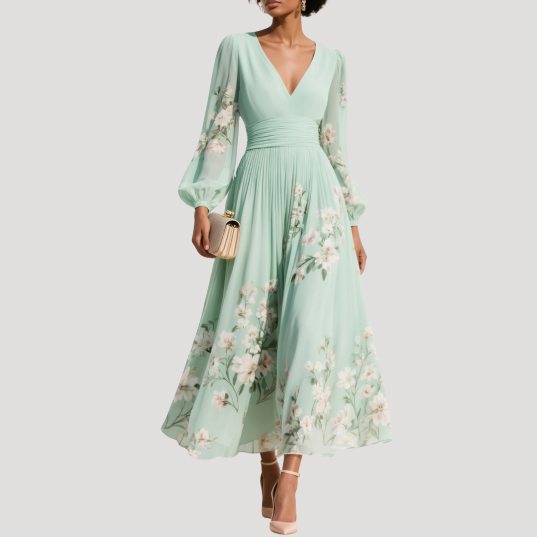 Amelie | Damen Blumenkleid Langarm Midi Kleid - Floral - Image 1