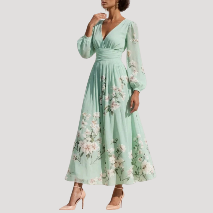 Amelie | Damen Blumenkleid Langarm Midi Kleid - Floral - Image 2