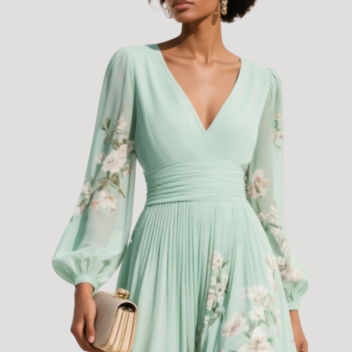 Amelie | Damen Blumenkleid Langarm Midi Kleid - Floral - Image 4
