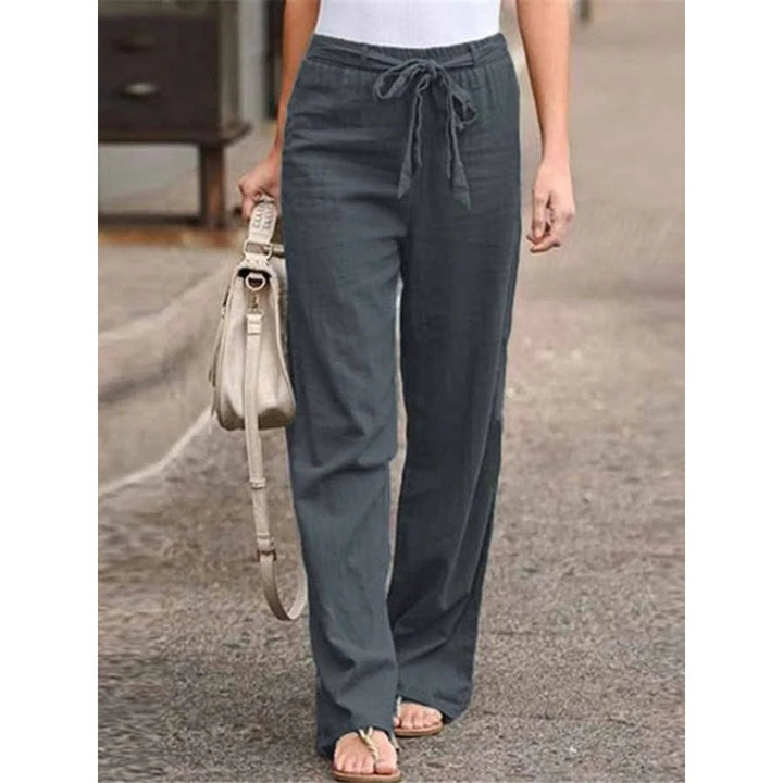 Amelie | Damen Weite Palazzo Hose mit Bindegürtel - Navy - Image 2