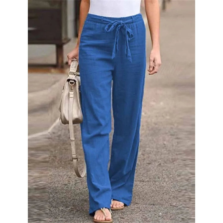 Amelie | Damen Weite Palazzo Hose mit Bindegürtel - Navy - Image 3