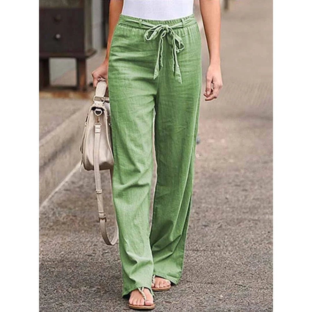 Amelie | Damen Weite Palazzo Hose mit Bindegürtel - Navy - Image 5
