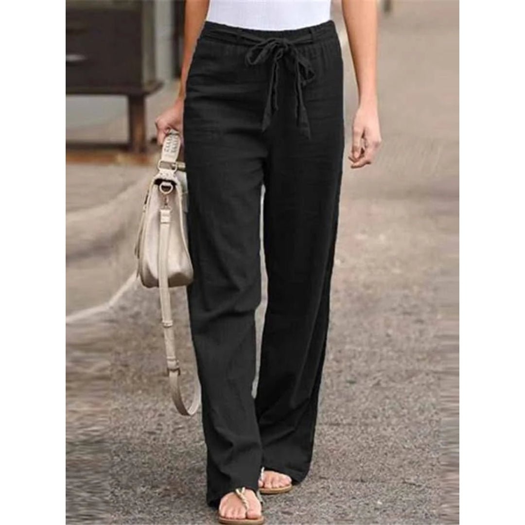 Amelie | Damen Weite Palazzo Hose mit Bindegürtel - Navy - Image 7