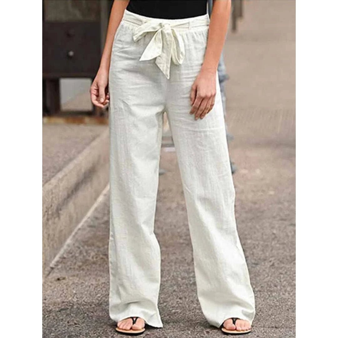 Amelie | Damen Weite Palazzo Hose mit Bindegürtel - Navy - Image 8