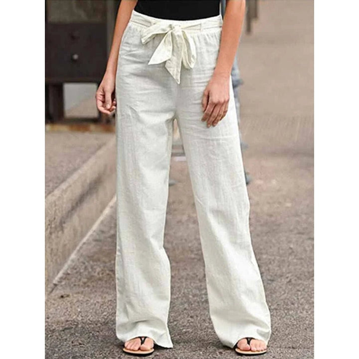 Amelie | Damen Weite Palazzo Hose mit Bindegürtel - Navy - Image 8