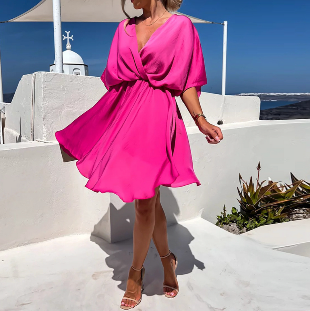 Ameline | Damen Wickelkleid Midi mit kurzen Ärmeln - Green - Image 8