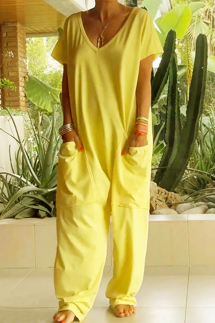 Amira | Damen V Ausschnitt Kurze Ärmel Jumpsuit - Pink - Image 3