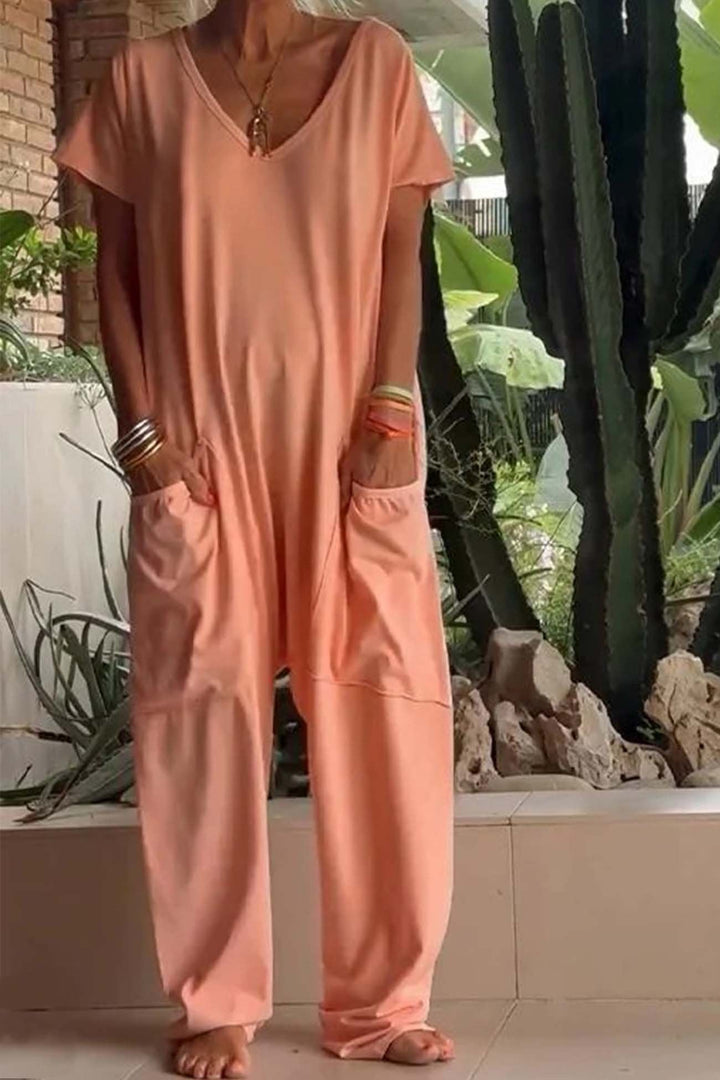 Amira | Damen V Ausschnitt Kurze Ärmel Jumpsuit - Pink - Image 4