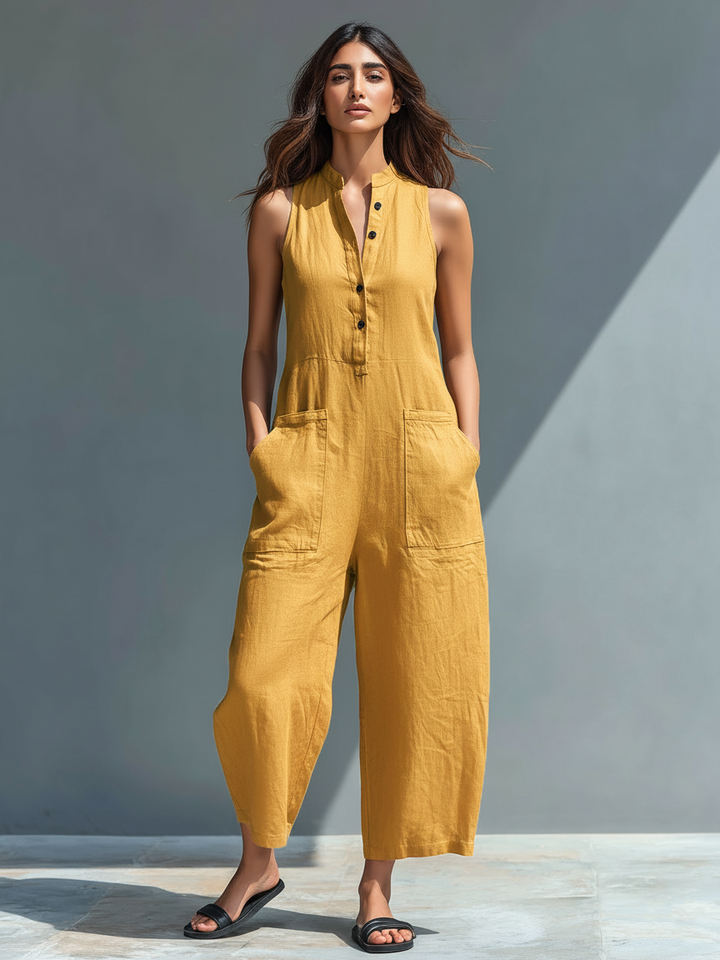 Anastasia | Damen Ärmellos Jumpsuit mit Knopfleiste - Black - Image 3