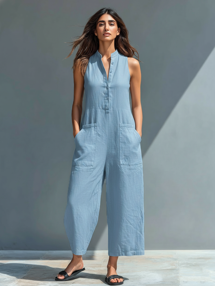 Anastasia | Damen Ärmellos Jumpsuit mit Knopfleiste - Black - Image 4
