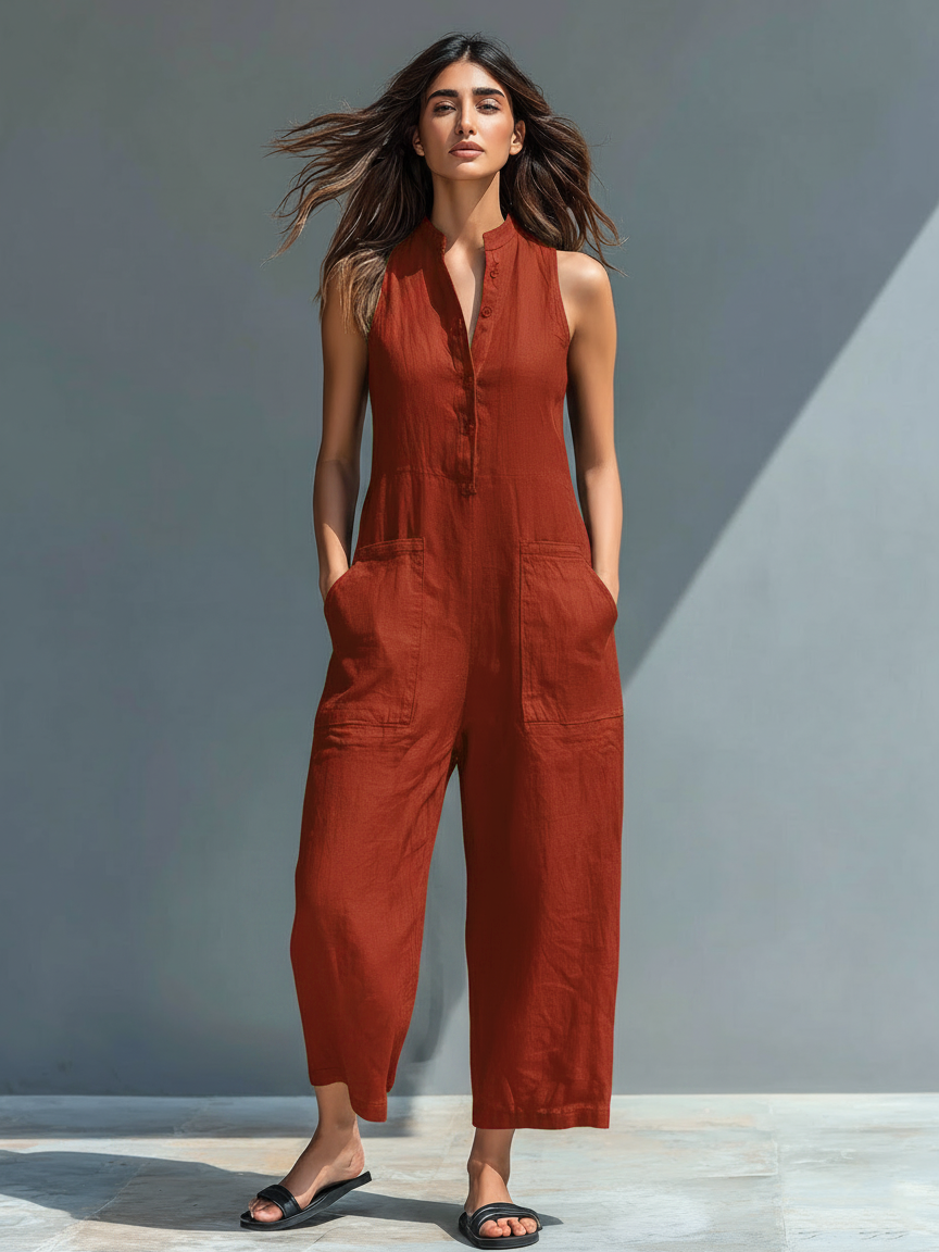 Anastasia | Damen Ärmellos Jumpsuit mit Knopfleiste - Black - Image 5