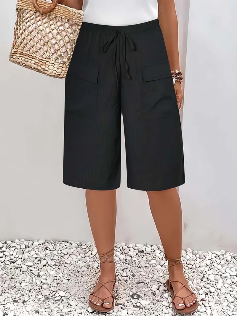 Anke | Damen Weite Bermuda Shorts mit Kordelzug - Light Grey - Image 2