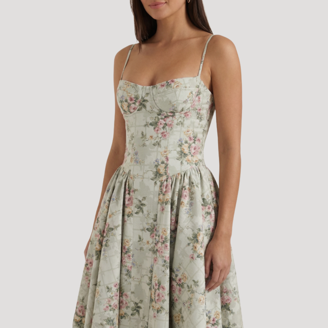 Annelie | Damen Korsett Midi Kleid mit Herzausschnitt - Beige - Image 10