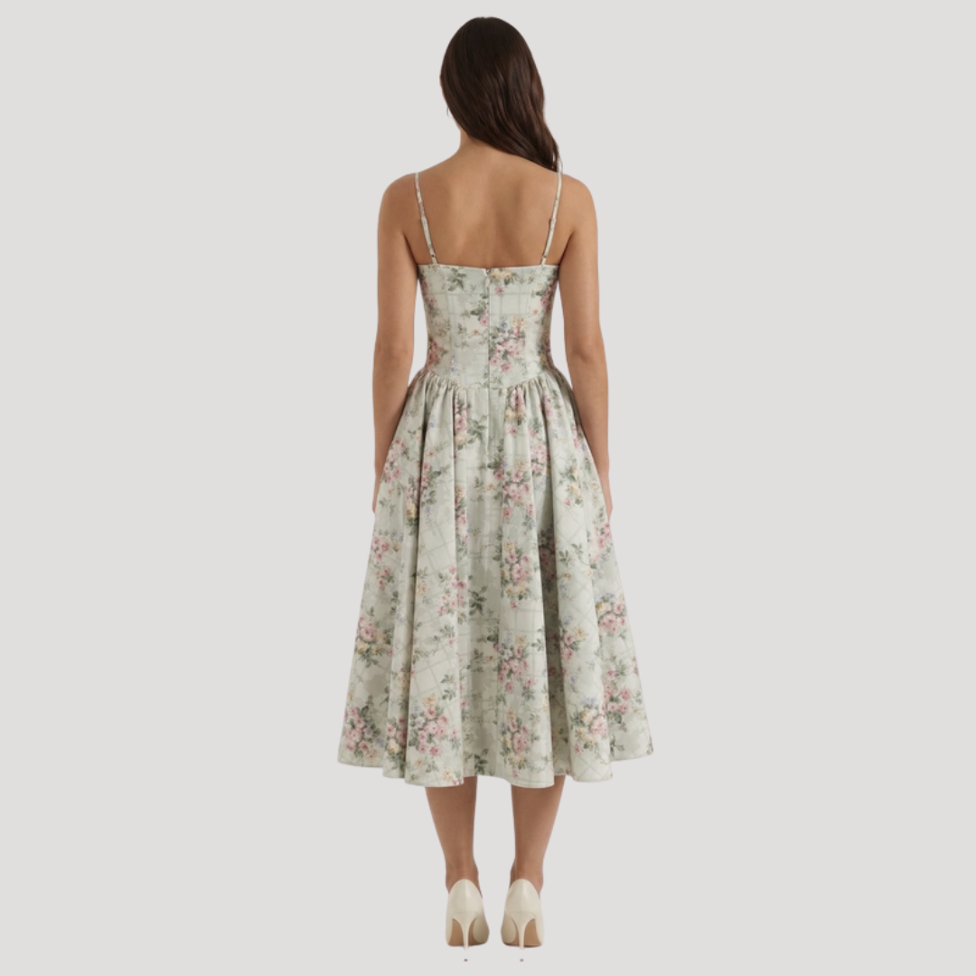 Annelie | Damen Korsett Midi Kleid mit Herzausschnitt - Beige - Image 11