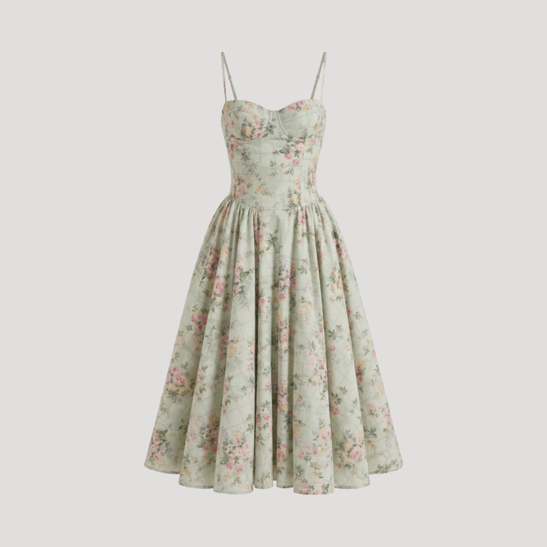 Annelie | Damen Korsett Midi Kleid mit Herzausschnitt - Beige - Image 12