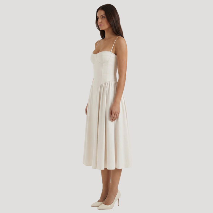 Annelie | Damen Korsett Midi Kleid mit Herzausschnitt - Beige - Image 17