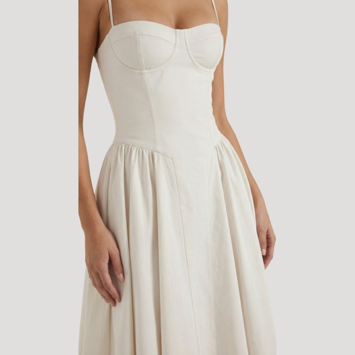 Annelie | Damen Korsett Midi Kleid mit Herzausschnitt - Beige - Image 18