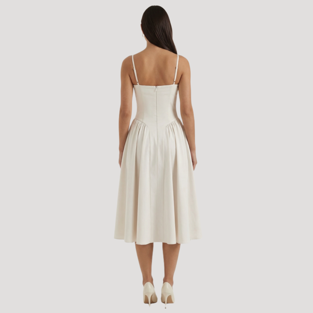 Annelie | Damen Korsett Midi Kleid mit Herzausschnitt - Beige - Image 19