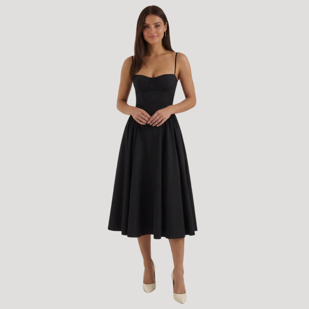 Annelie | Damen Korsett Midi Kleid mit Herzausschnitt - Beige - Image 2