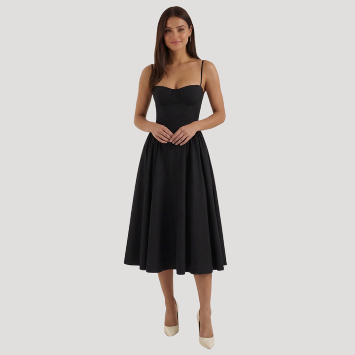 Annelie | Damen Korsett Midi Kleid mit Herzausschnitt - Beige - Image 2