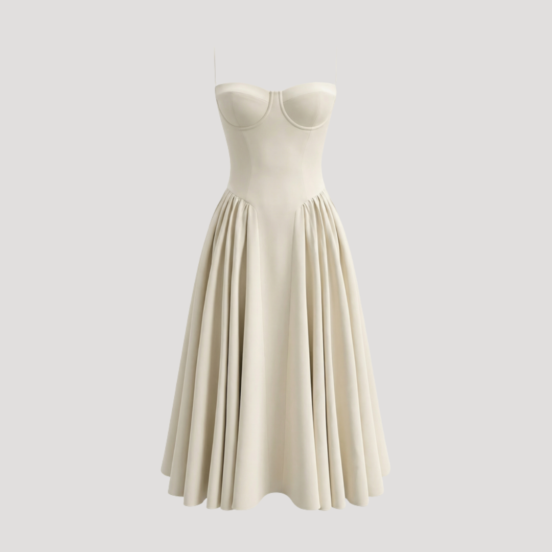 Annelie | Damen Korsett Midi Kleid mit Herzausschnitt - Beige - Image 20