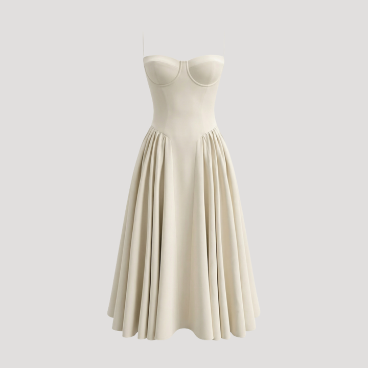 Annelie | Damen Korsett Midi Kleid mit Herzausschnitt - Beige - Image 20