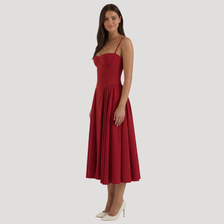 Annelie | Damen Korsett Midi Kleid mit Herzausschnitt - Beige - Image 24