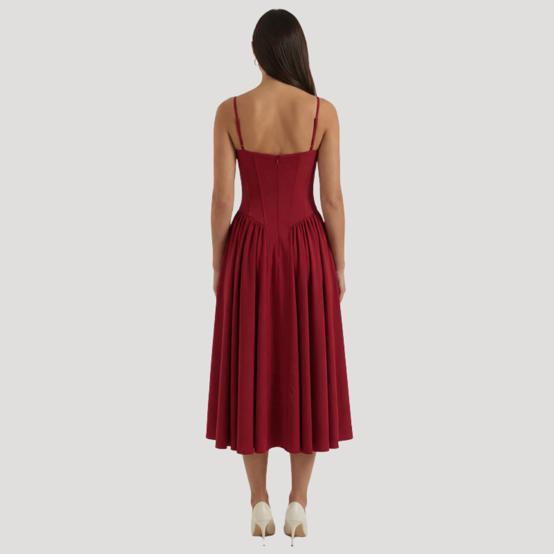Annelie | Damen Korsett Midi Kleid mit Herzausschnitt - Beige - Image 25