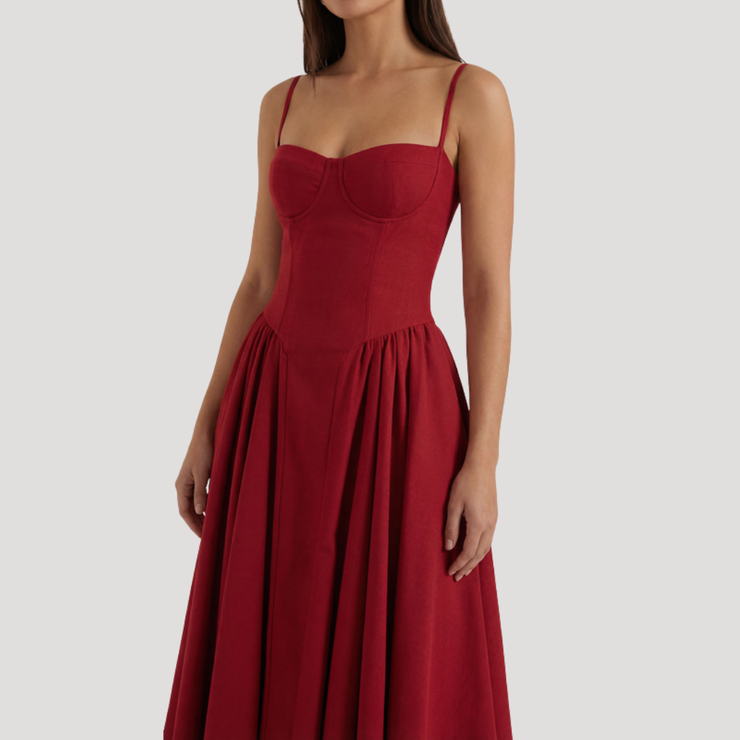 Annelie | Damen Korsett Midi Kleid mit Herzausschnitt - Beige - Image 26