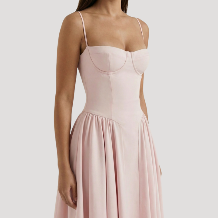 Annelie | Damen Korsett Midi Kleid mit Herzausschnitt - Beige - Image 29